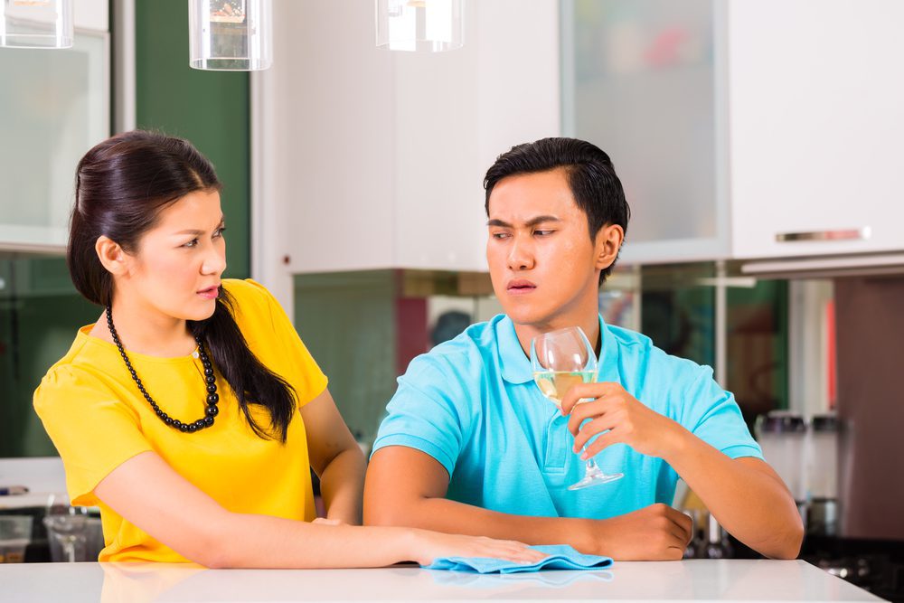 Domestic Violence and Addiction couple arguing over alcohol and abuse