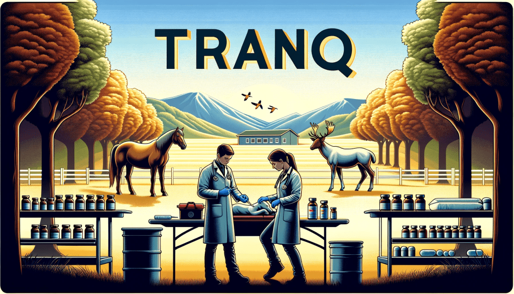 A serene countryside, where veterinarians are using the tranq drug for its original medical purpose.